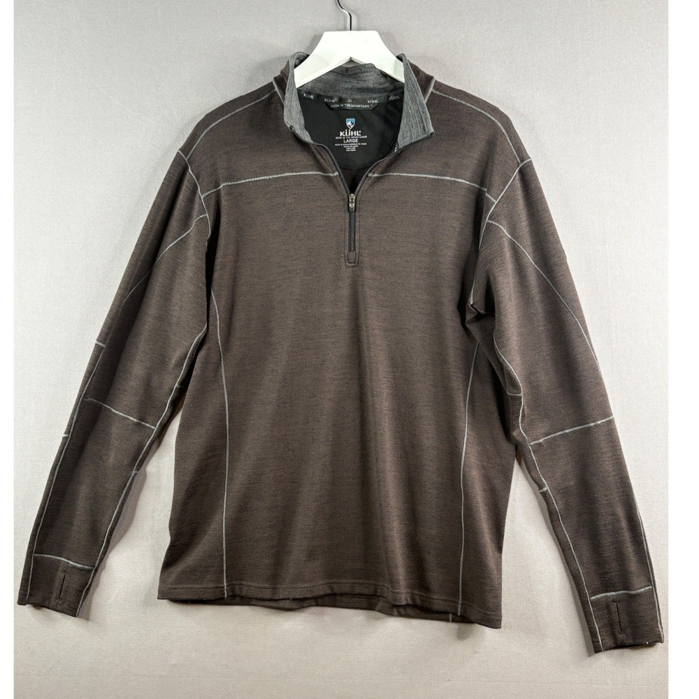 KUHL Ryzer 1/4 Zip Mens Large Brown Heather Style 3112 Thumbhole Pullover